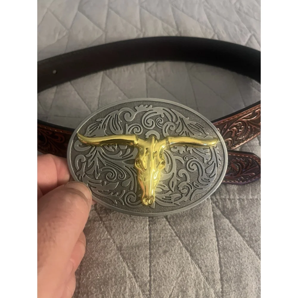 Western Belt Kids Waist 20-28 Embossed Leather Coffee Silver Gold
